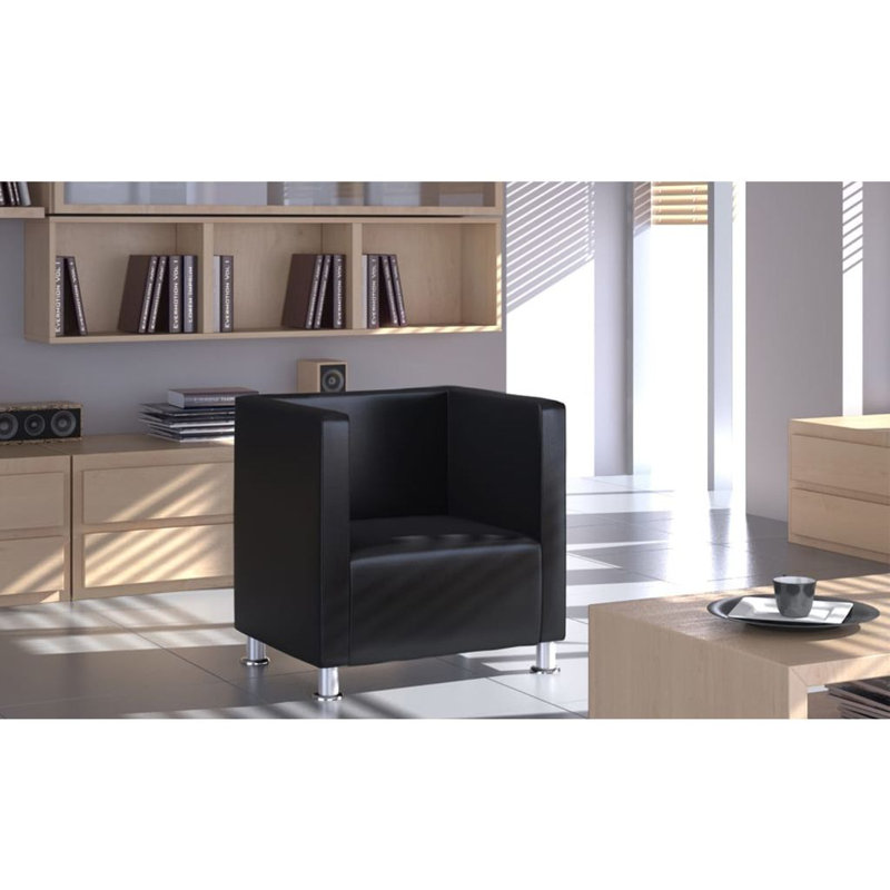 Fauteuil cubique en similicuir, Cuir véritable noir