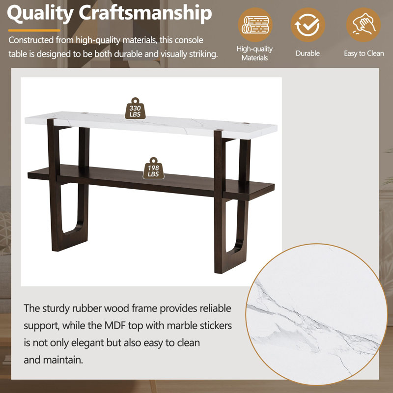 54" Modern Console Table With Rubber Wood Frame & Marble-Effect Top, Elegant Sofa Table, Retro Entryway Table, Hallway Table For Living Room Home Office