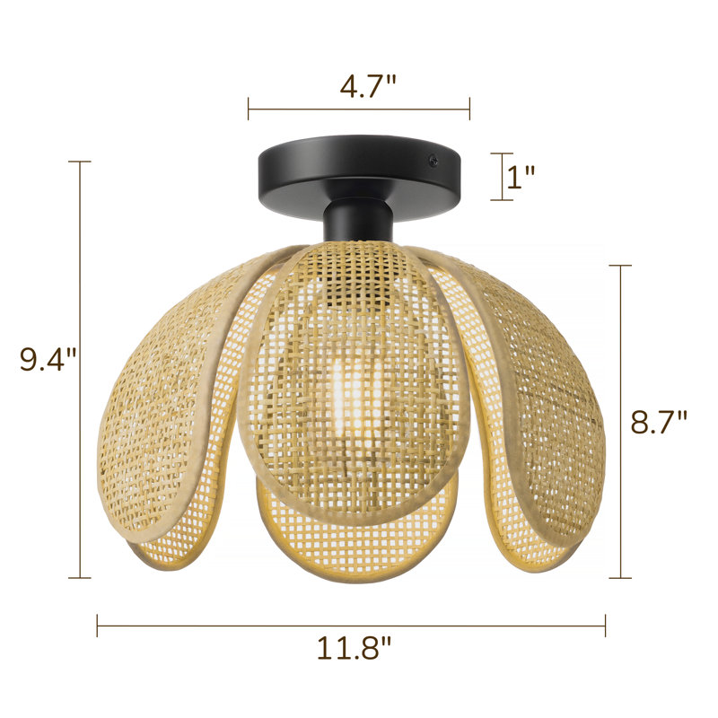 11.8” Six-petaled Woven Rattan Semi Flush Mount