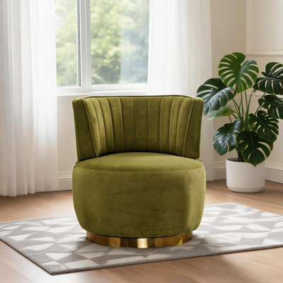 Fauteuil d'appoint simple pivotant à 360 degrés en velours vert sauge pour le bureau de la chambre à coucher