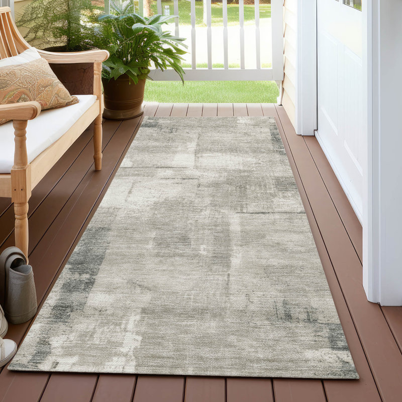 Machine Washable Indoor/Outdoor Cinead ACN1714 Beige Rug, Runner 2'3" x 7'6"