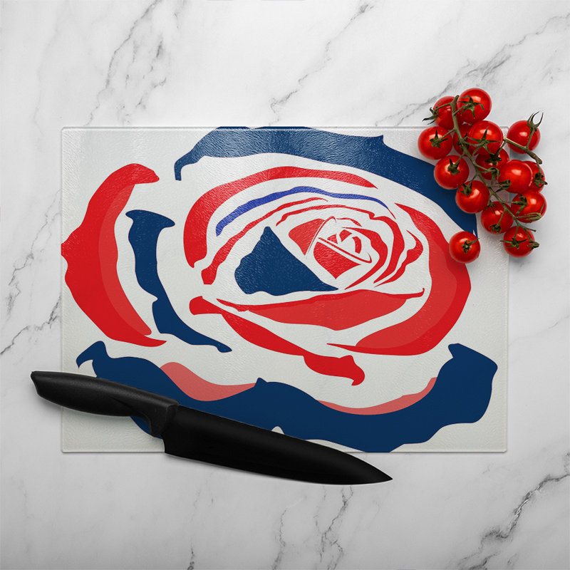Rose Print Glass Chopping Board, 28cm L x 20cm W
