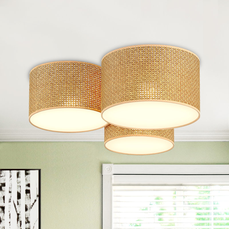 3-Light Hand Woven Drum Flush Mount