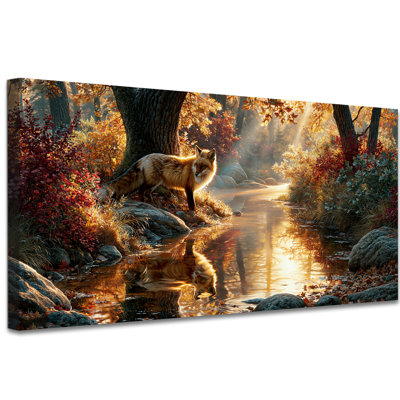 Automne, art mural sur toile, renard de la forêt, par Stream