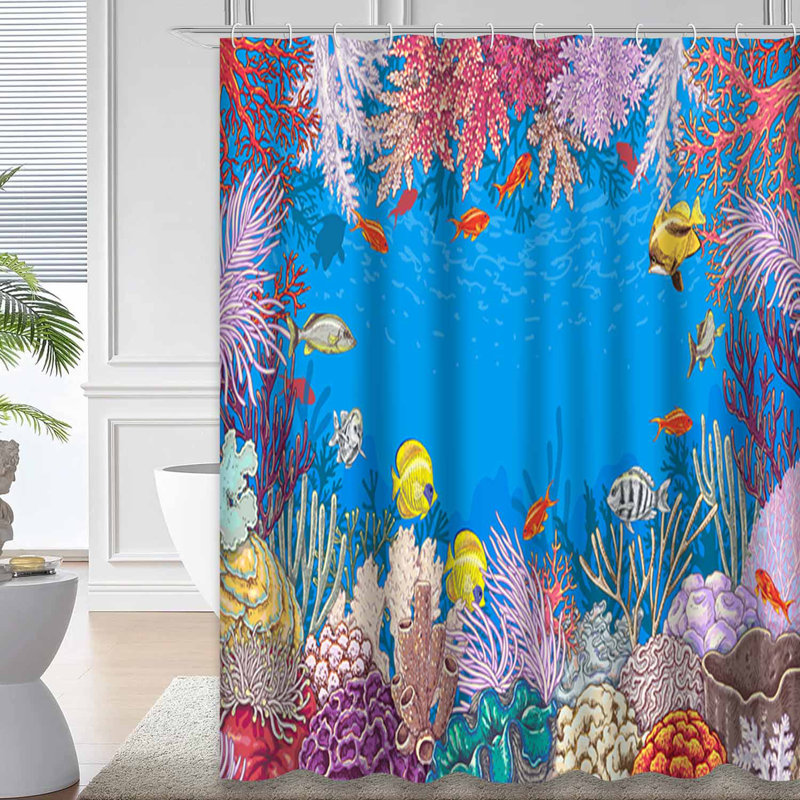 Rideau de douche imperméable avec 12 crochets Reef, L 72 po x l 78 po