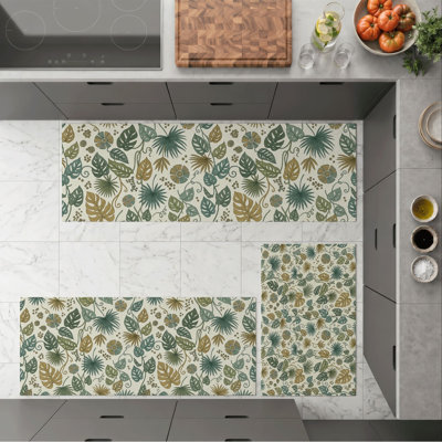 Tropical Leaves Non-Slip Washable Kitchen Mats