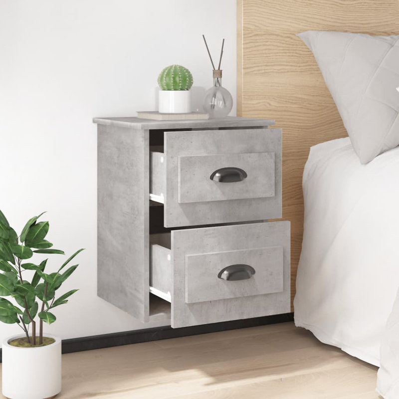ClassicLiving Wall-Mounted Bedside Cabinet 41.5X36x53cm, Concrete Grey, Set of 2