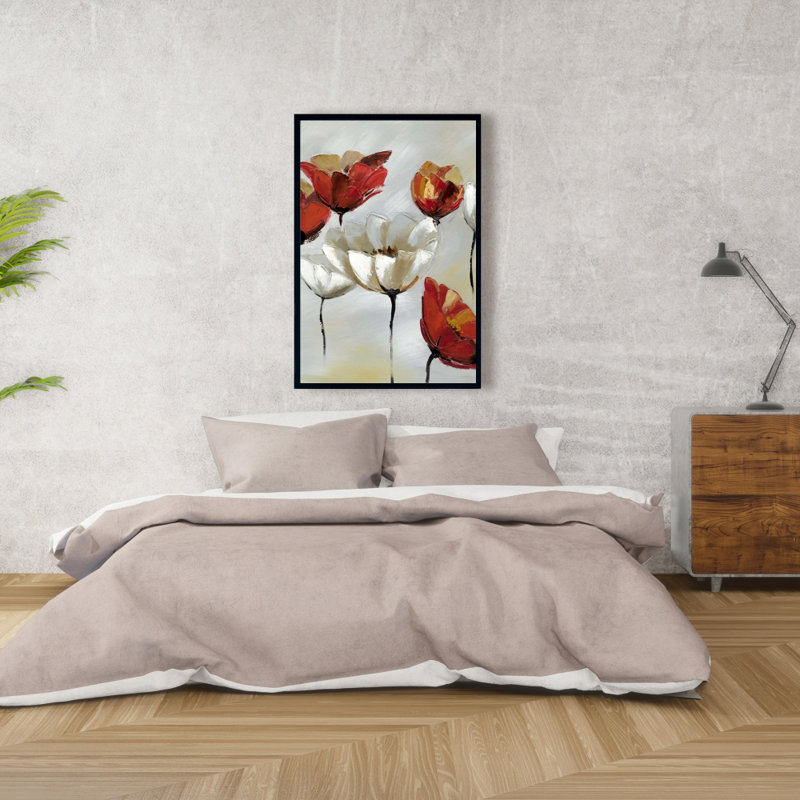 "Fleurs abstraites rouges et blanches" sur toile