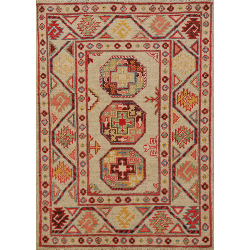 Geometric Kazak Handmade Accent Rug 3x4