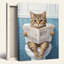 Chat lisant le journal sur les toilettes - Tableau sur toile (lot de 1)-1007042598
