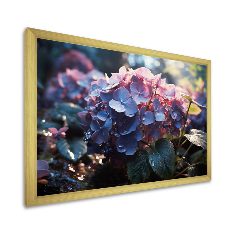 Champ d'hortensia mauve - imprimé, H 34 po x l 44 po x P 1,5 po, Cadre doré simple