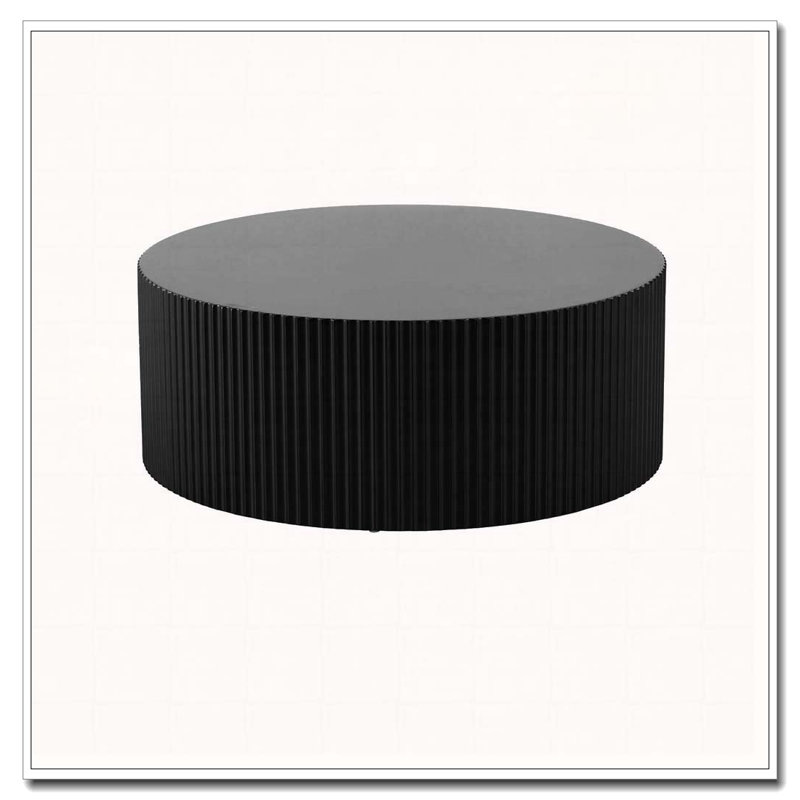 Round Coffee Table with Handcrafted Relief, Black