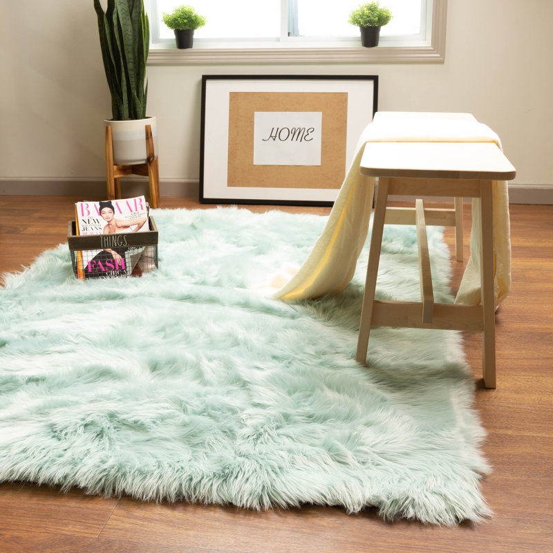 Diller Teal Faux Fur Machine Washable Shag Fluffy Area Rug, Rectangle 2' x 3'