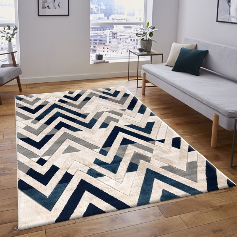 Tapis beige / bleu / gris Ekon, Rectangle 3 pi 11 po x 5 pi 11 po