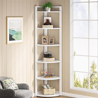 Bibliothèque de coin 70,87 pouces de hauteur à 6 niveaux avec design rustique pour un rangement peu encombrant dans les salons et les bureaux
