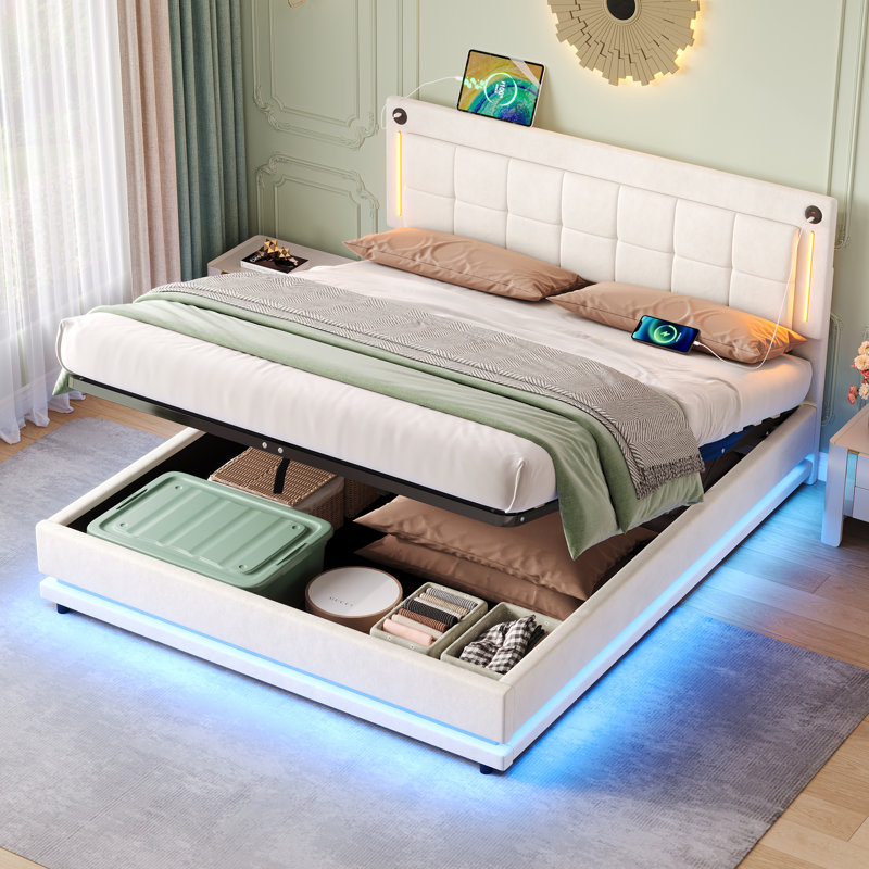 Upholstered Double Storage Bed Beige, Full
