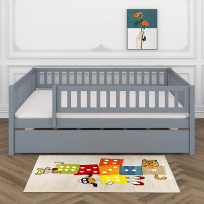 Lit de jour double avec lit gigogne, base de lit en bois pour enfants avec garde-corps de clôture, aucun sommier nécessaire