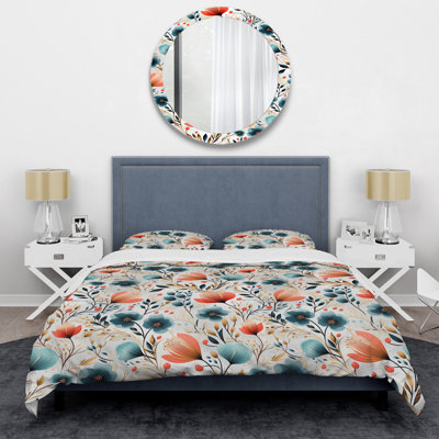Multicolor Coastal Serene Floral Pattern - Floral Duvet Cover Set