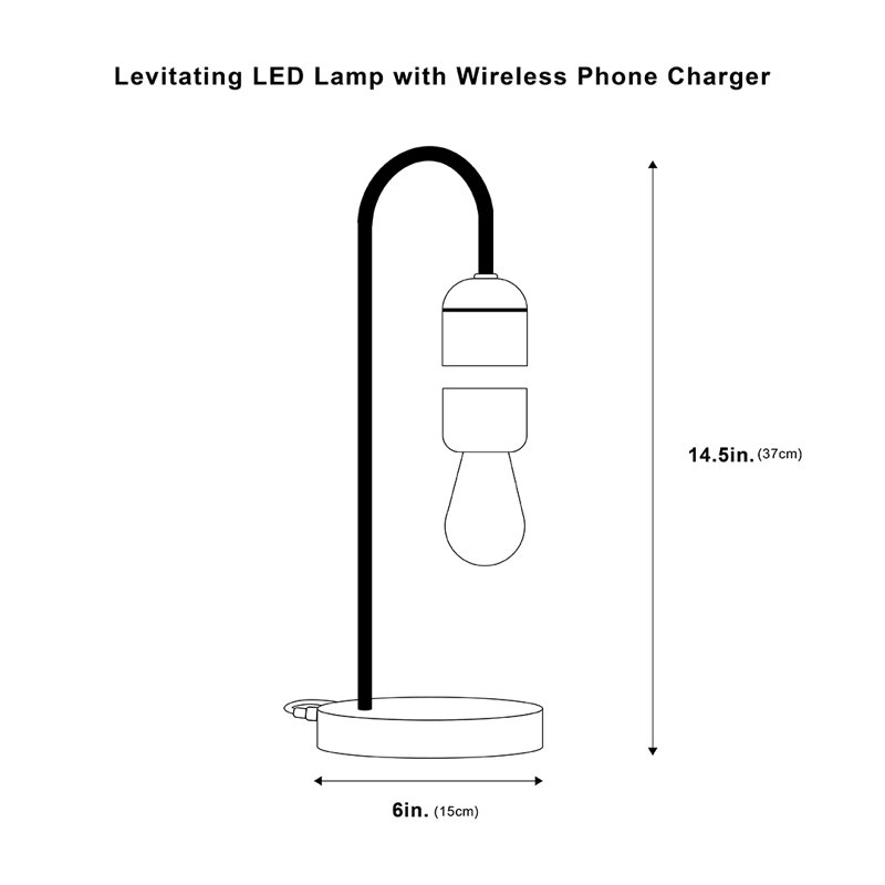 Minimalist Wood Base Levitating Lamp with Wireless Phone Charger, Silver