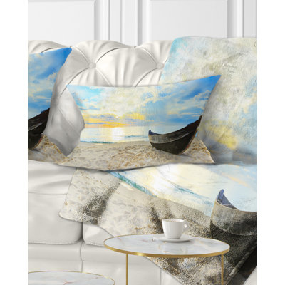 Calm Beach Panorama - Sea & Shore Printed Throw Pillow