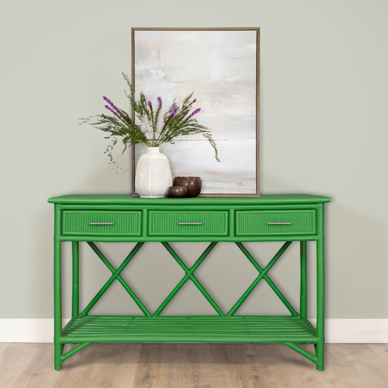 54'' Wide 3 Drawer Rattan Wood Sideboard, Hot Pink