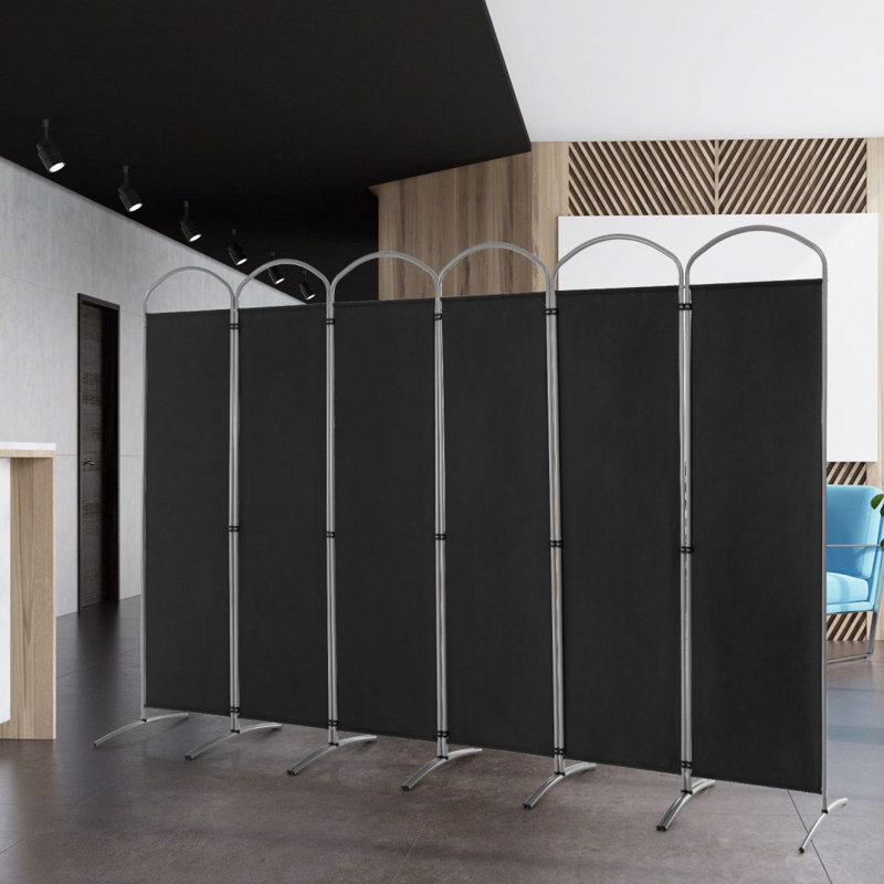 Anayiah 221cm W x 188cm H Folding Room Divider, Black, 6