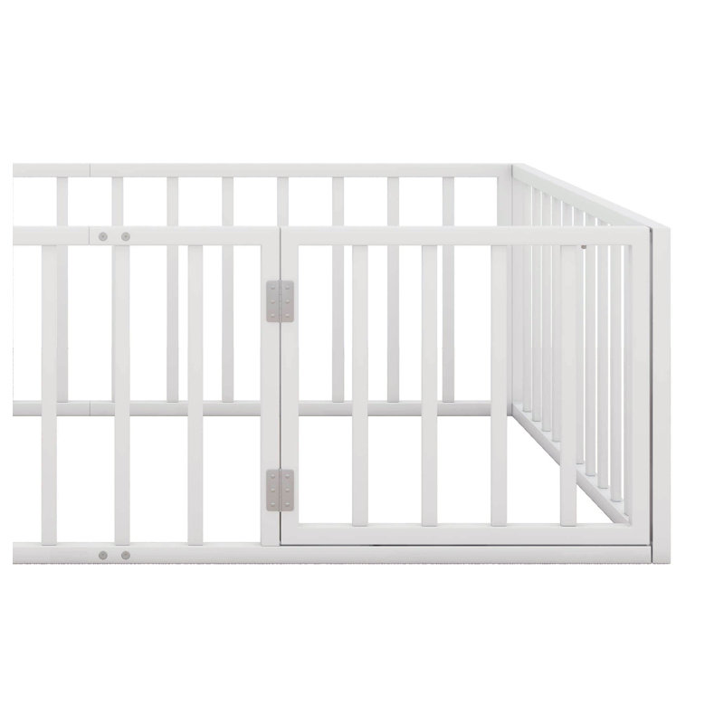 Diocles Metal Floor Bed Frame with Fence & Door, Full, White