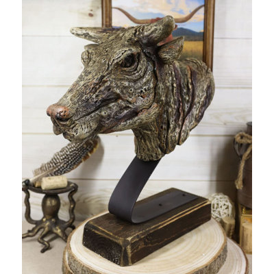 Figurine de buste de vache rustique en faux bois flotté
