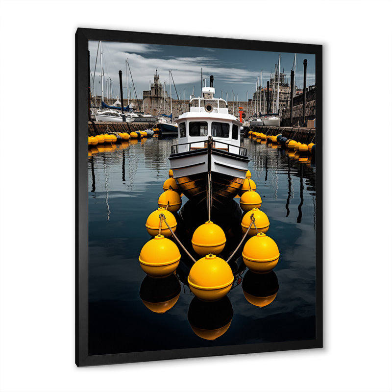 Port Wharf Reflections I - impression, Cadre photo noir, H 32 po x l 24 po x P 1 po