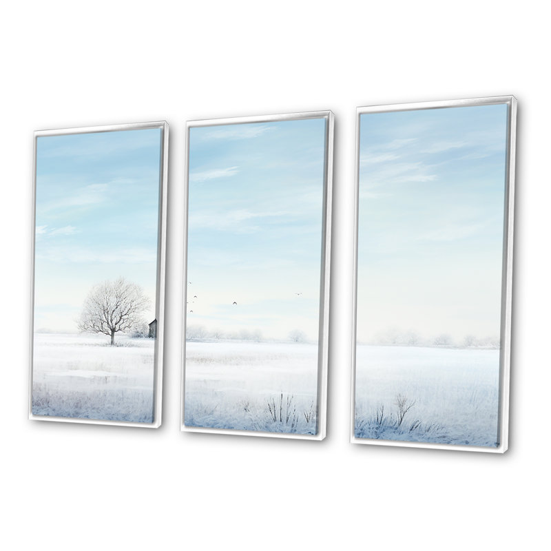 Paysage d'hiver «Minimalisme», ensemble d'art mural paysage d'hiver, H 40 po x l 60 po x P 1 po, Cadre flottant blanc