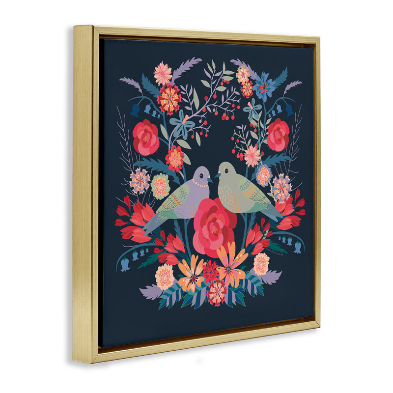 Cadre flottant symétrique oiseaux et fleurs, design par Verbrugge Watercolor, H 18 po x l 18 po