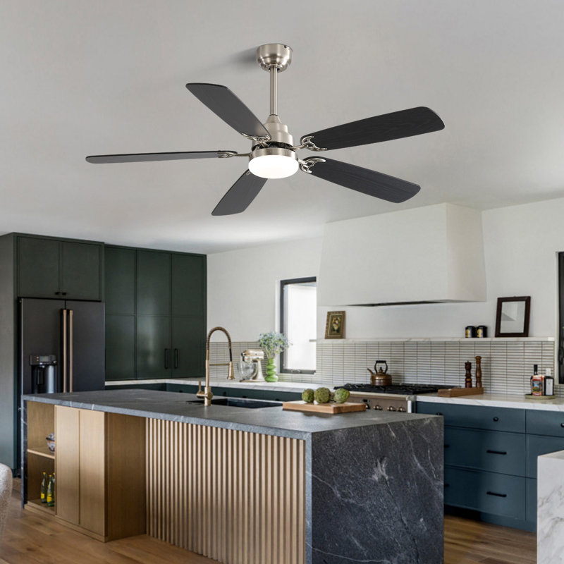 Ventilateur de plafond 52 po avec lumières Shalese, Nickel, Gris foncé