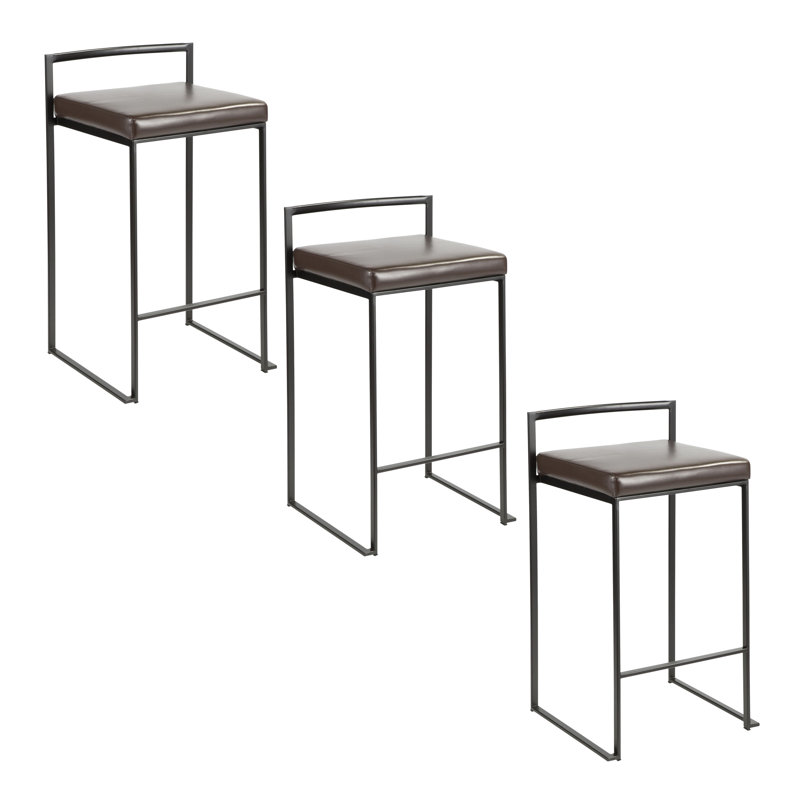 Tabouret de bar et de comptoir empilable Ernestine, Tabouret de comptoir (siège d'une hauteur de 27 p, Brun / Noir