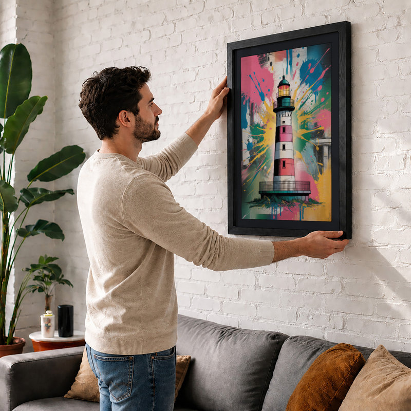 Lighthouse Bursting Modern - Framed Print, A1 - 84.1 x 59.4 cm, Black
