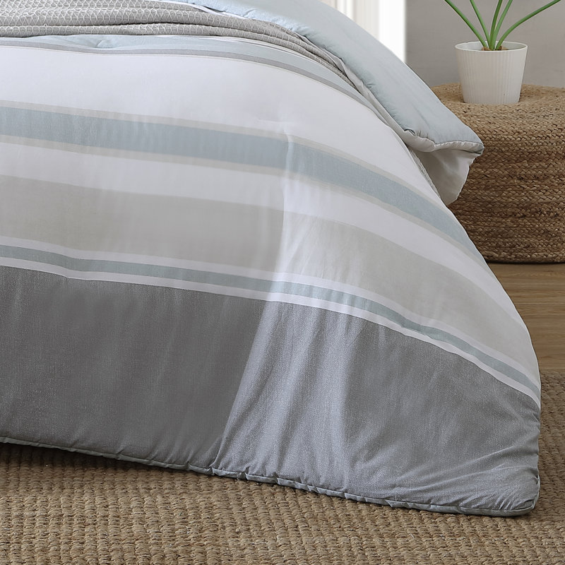 Full Blue Cotton Reversible Comforter Set with Decorative Pillows