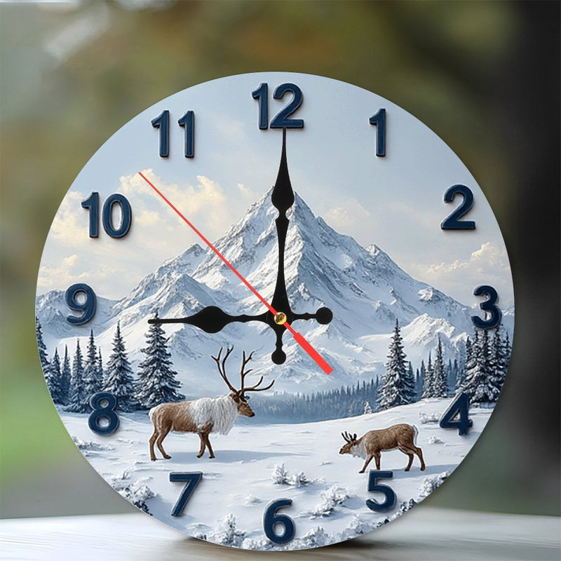Horloge murale Winter Mountain Reindeer