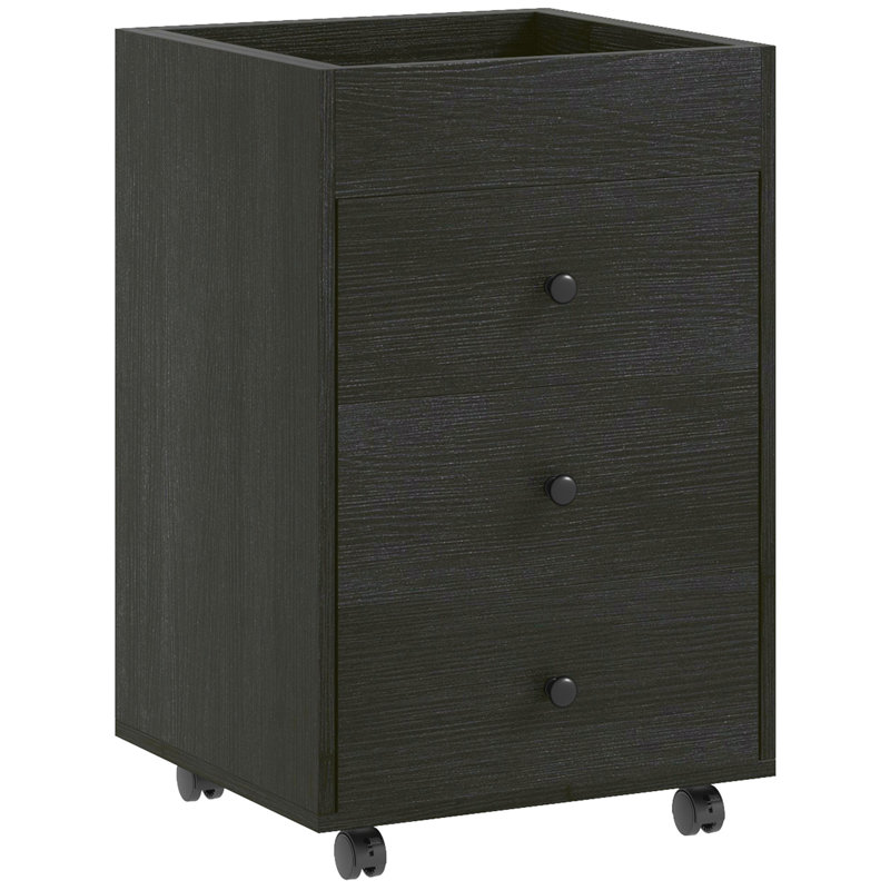 HOMCOM 3 Drawer Home Office Storage Cabinet, Office Drawer On Wheels With Removable Tray, Under Desk Printer Stand With Storage, Dark Walnut