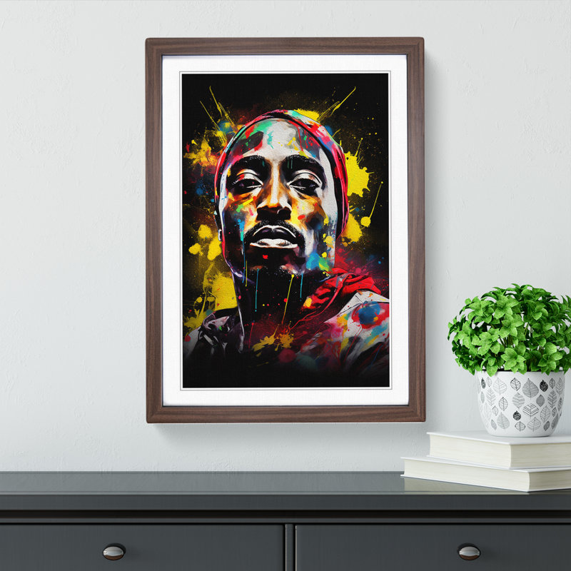 XYZ-FRM-V1223-6286 Tupac Shakur Dadaism - Single Picture Frame Print on Wood, 34cm H x 25cm W, Walnut Framed