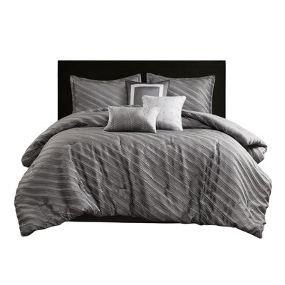 Queen Comforter Grey 7 Pcs - Modern Elegant Diagonal Pattern, Matching Accessories, , Design Quality ,