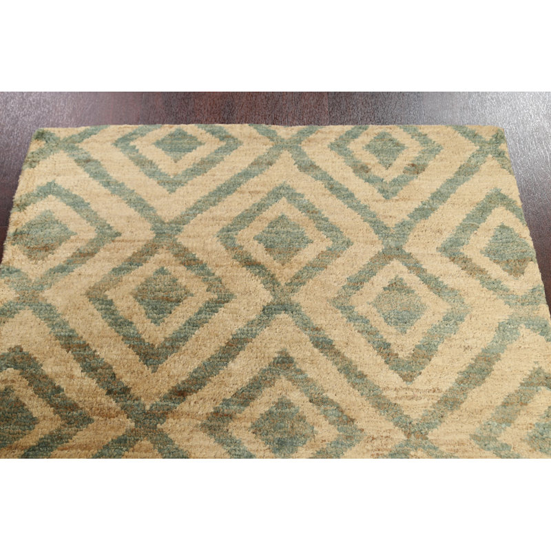 Tapis beige en jute noué à la main de conception unique 3 pi 11 po x 5 pi 9 po New Age