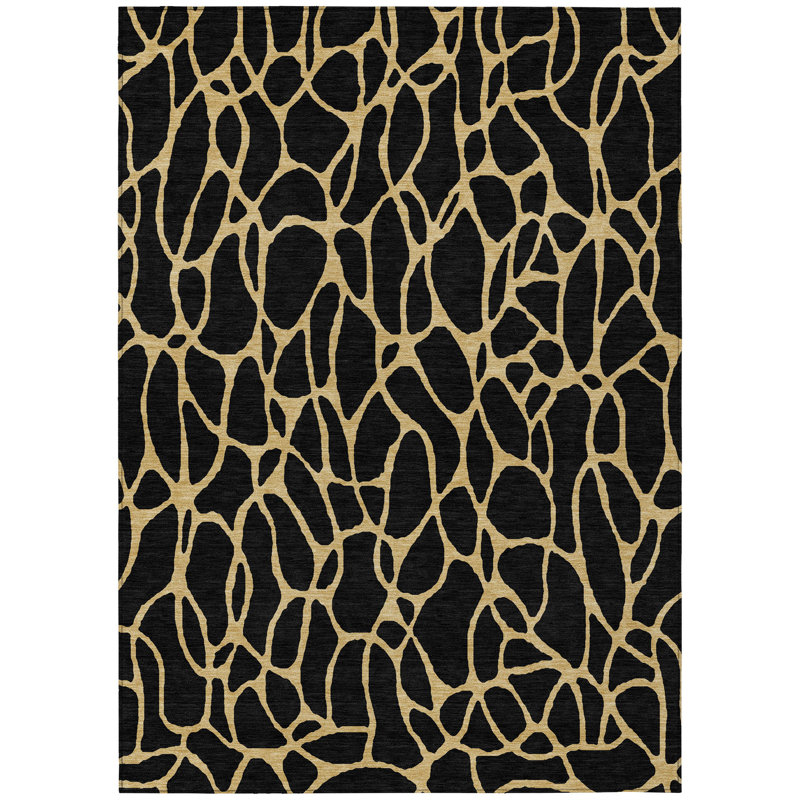 Elowira Black Washable Indoor-Outdoor Rug - , 10' x 14'