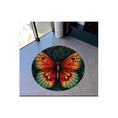 Tapis rond rond multicolore lavable à la machine