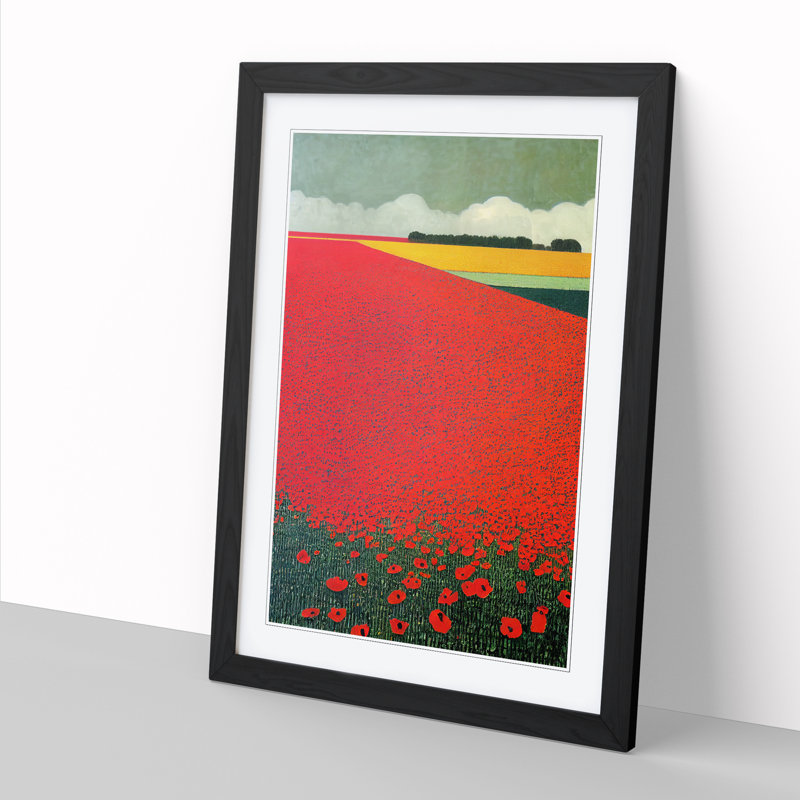 Aqilah Poppy Flower Field Landscape Vol.2 1 Piece Single Picture Frame Wall Art, 34cm H x 25cm W x 2cm D, Black