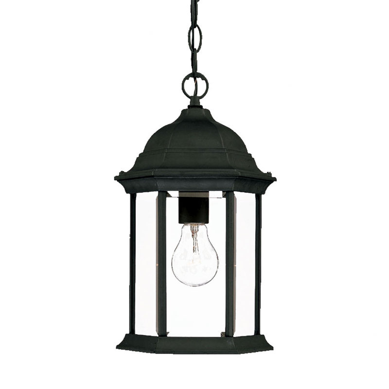 Pruitt Outdoor Hanging Lantern, Matte Black, Clear Beveled, No
