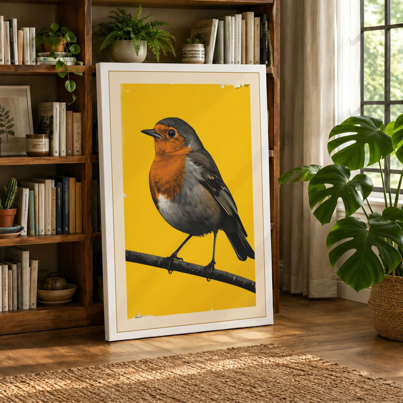 Songbird at Rest Japandi 1 Piece Wrapped Canvas Wall Art, 36x24 - 91.4 x 61.0 cm, Black Border