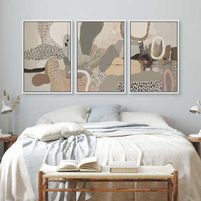 Forme Mid-Century «Abstract Elegance Beige», 3 pièces sur toile