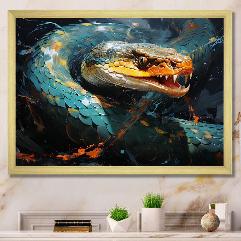 Emerald Snake Intertwining - Reproduction d'art mural animaux, H 34 po x l 44 po x P 1,5 po, Encadrement doré