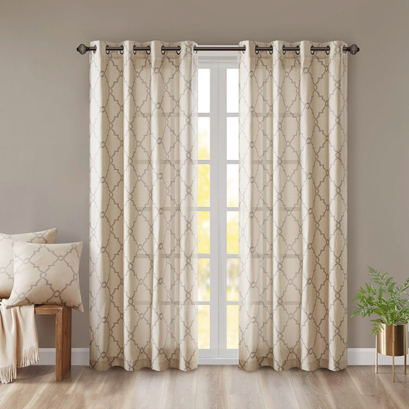 Yellow and White Light-Filtering Grommet Curtain Panel