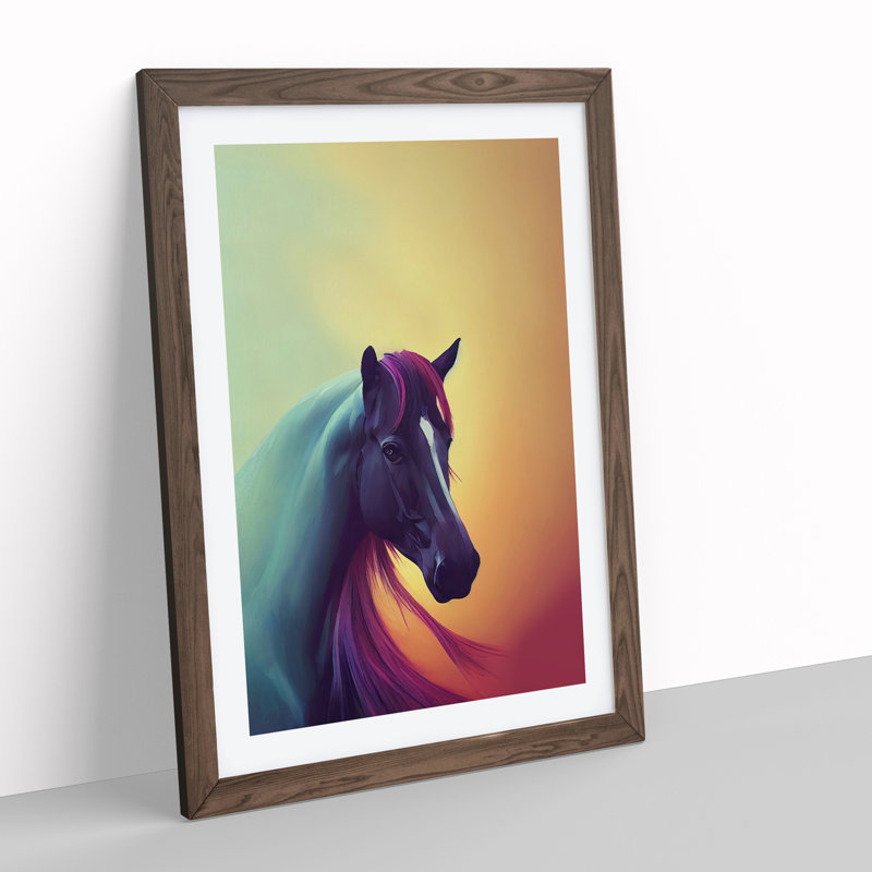 Mystical Horse - Single Picture Frame Print, 64cm H x 46cm W x 2cm D, Walnut