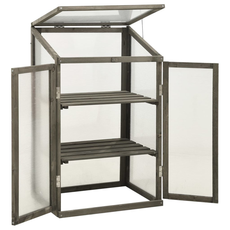 Greenhouse Grey Solid Fir Wood with Polycarbonate Board 23.6 x 17.7 x 39.4 in Outdoor Plant House, Gray